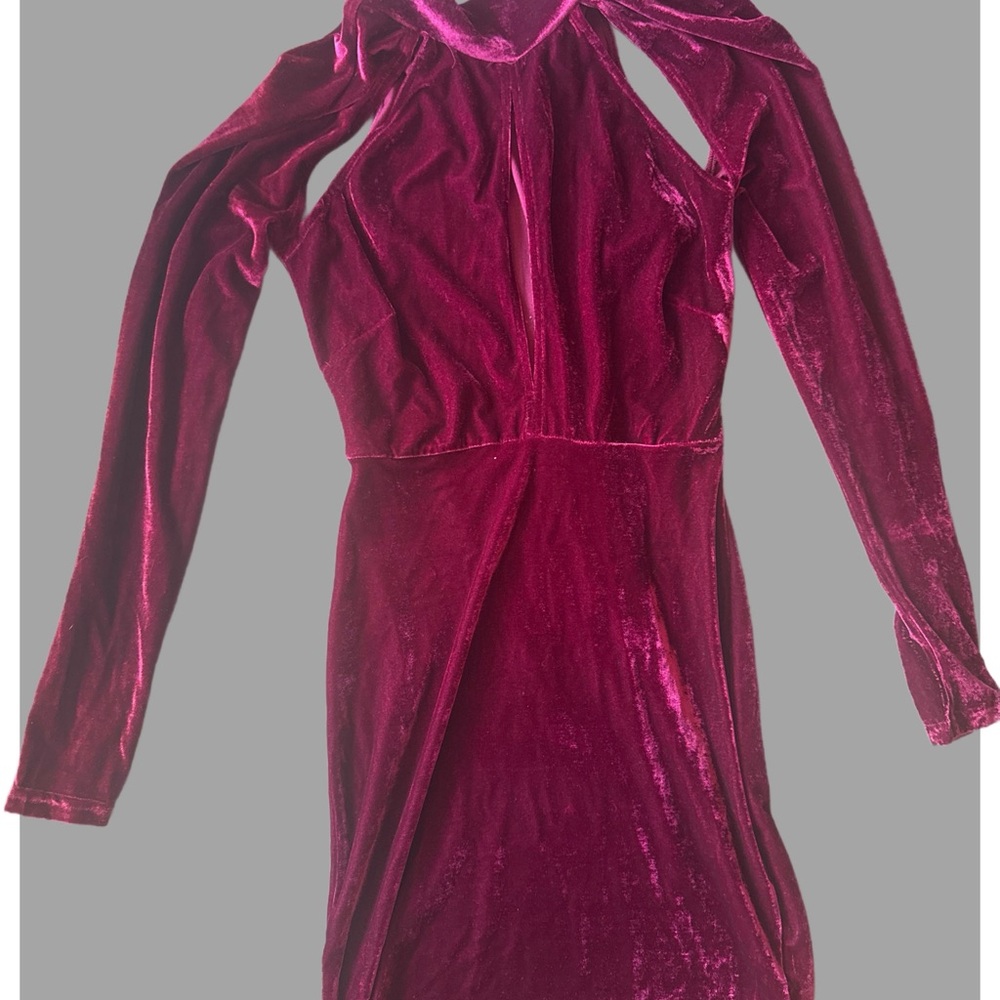 Velvet Long Sleeve Dress in Burgundy